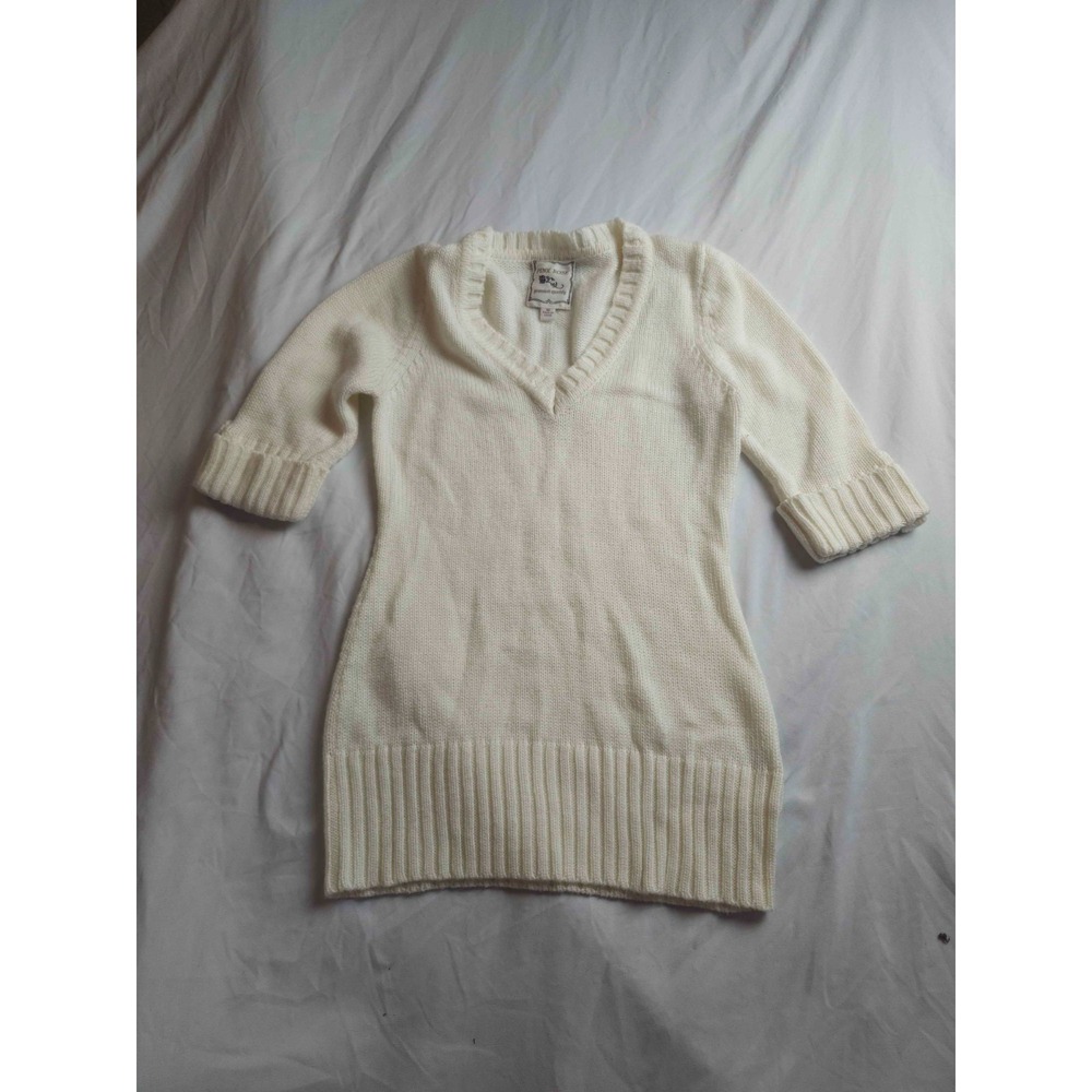 Pink Rose Sweater Womens Medium Ivory Knit‎ Half Sleeve V-Neck Pullover Cozycore
